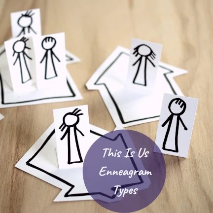 Stick figure people on arrows with the text This Is Us Enneagram Types